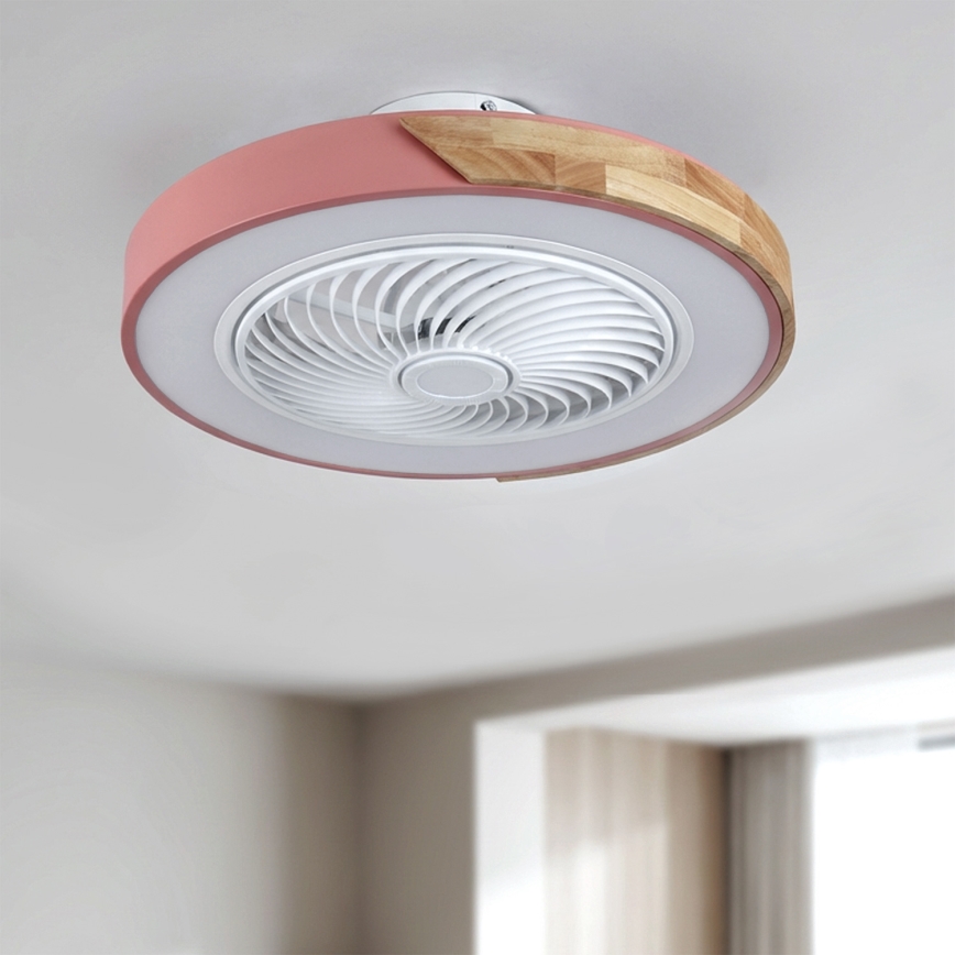 Brilagi - LED-hämardatav laelamp ventilaatoriga LED/38W/230V 3000-6500K 3000-6500K läbimõõt 50 cm roosa/tamm + kaugjuhtimispult