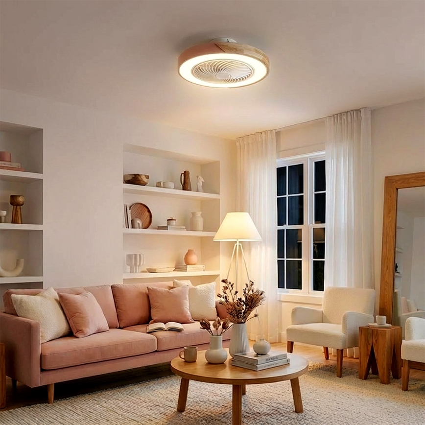 Brilagi - LED-hämardatav laelamp ventilaatoriga LED/38W/230V 3000-6500K 3000-6500K läbimõõt 50 cm roosa/tamm + kaugjuhtimispult