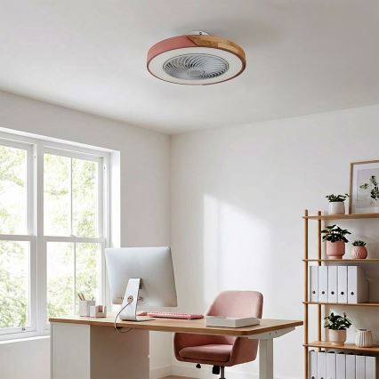 Brilagi - LED-hämardatav laelamp ventilaatoriga LED/38W/230V 3000-6500K 3000-6500K läbimõõt 50 cm roosa/tamm + kaugjuhtimispult