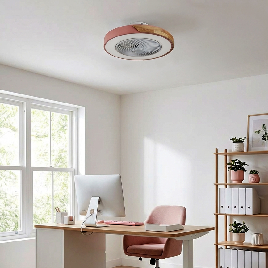 Brilagi - LED-hämardatav laelamp ventilaatoriga LED/38W/230V 3000-6500K 3000-6500K läbimõõt 50 cm roosa/tamm + kaugjuhtimispult
