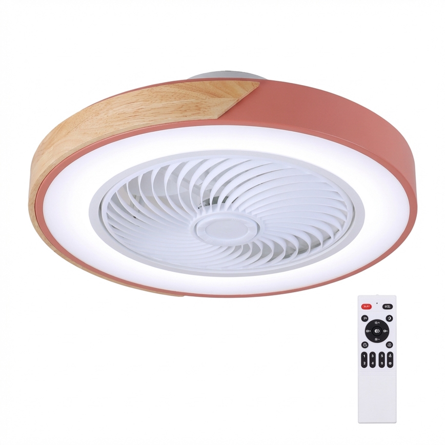 Brilagi - LED-hämardatav laelamp ventilaatoriga LED/38W/230V 3000-6500K 3000-6500K läbimõõt 50 cm roosa/tamm + kaugjuhtimispult