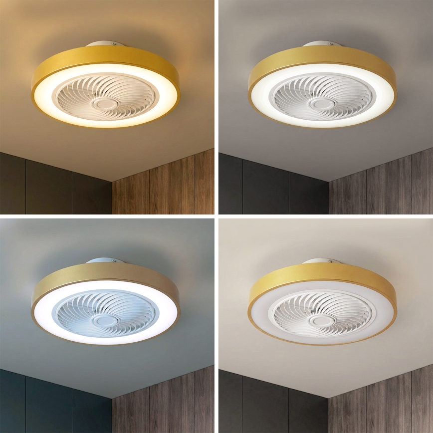 Brilagi - LED-hämardatav laelamp ventilaatoriga LED/38W/230V 3000-6500K 3000-6500K läbimõõt 50 cm kuldne + kaugjuhtimispult