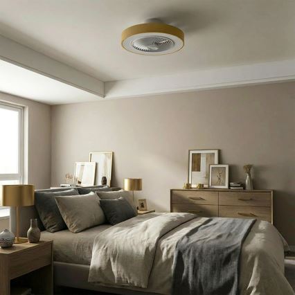 Brilagi - LED-hämardatav laelamp ventilaatoriga LED/38W/230V 3000-6500K 3000-6500K läbimõõt 50 cm kuldne + kaugjuhtimispult