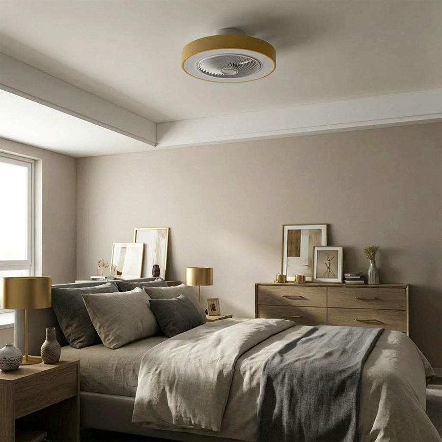 Brilagi - LED-hämardatav laelamp ventilaatoriga LED/38W/230V 3000-6500K 3000-6500K läbimõõt 50 cm kuldne + kaugjuhtimispult