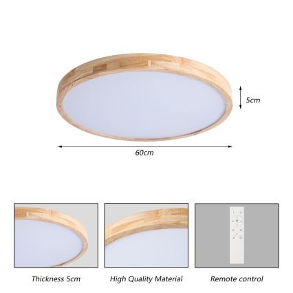 BRILAGI - Hämardatav LED-laelamp WOODLINE LED/72W/230V 3000-6000K tamm, läbimõõduga 60 cm + kaugjuhtimispult