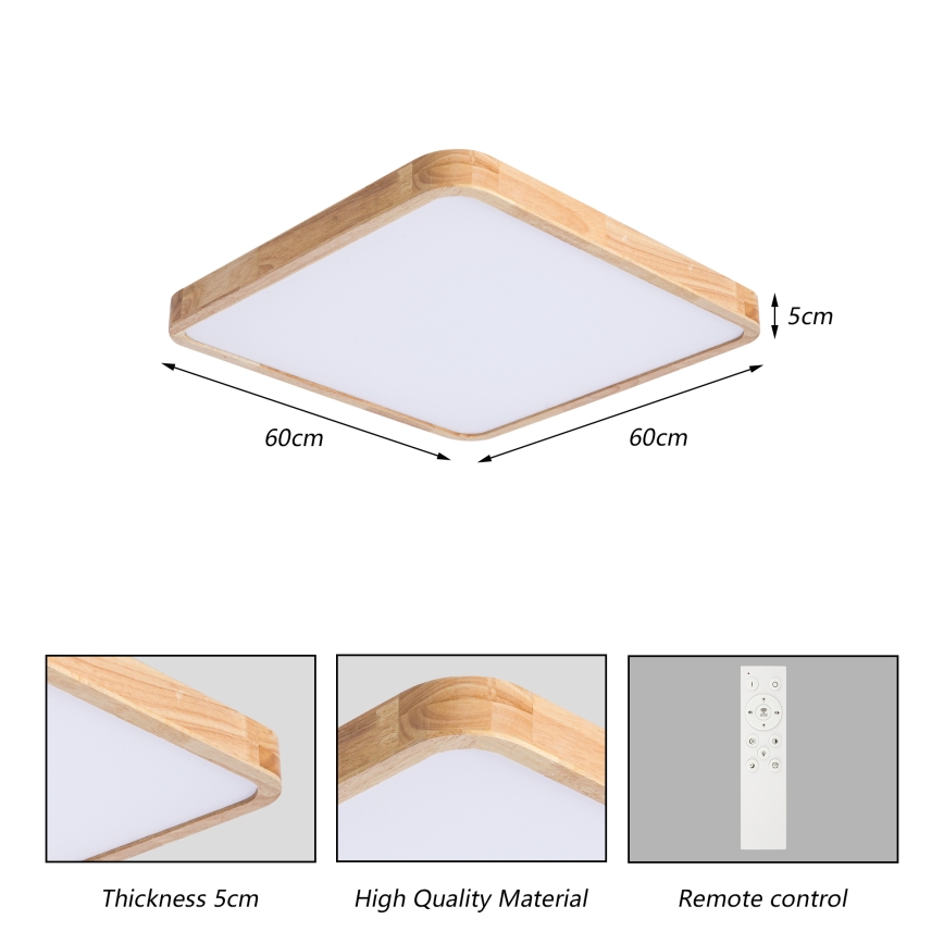 BRILAGI - hämardatav LED-laelamp WOODLINE SQUARE LED/80W/230V 3000-6000K tamm 60x60 cm + kaugjuhtimispult