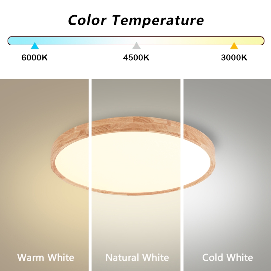 Brilagi - Hämardatav laelamp WOODROUND LED/30W/230V 3000-6000K, läbimõõt 40 cm, puit, CRI 90 + kaugjuhtimispult