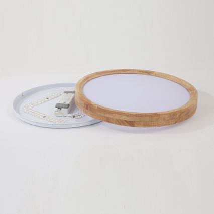 Brilagi - Hämardatav laelamp WOODROUND LED/30W/230V 3000-6000K, läbimõõt 40 cm, puit, CRI 90 + kaugjuhtimispult