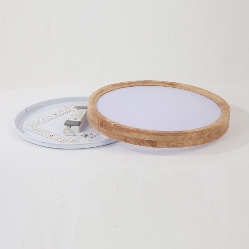 Brilagi - Hämardatav laelamp WOODROUND LED/30W/230V 3000-6000K, läbimõõt 40 cm, puit, CRI 90 + kaugjuhtimispult