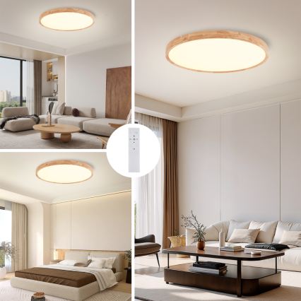 Brilagi - WOODROUND LED hämardatav laelamp, LED/70W/230V, 3000–6000K, läbimõõt 80 cm, puit, CRI 90 + kaugjuhtimispult