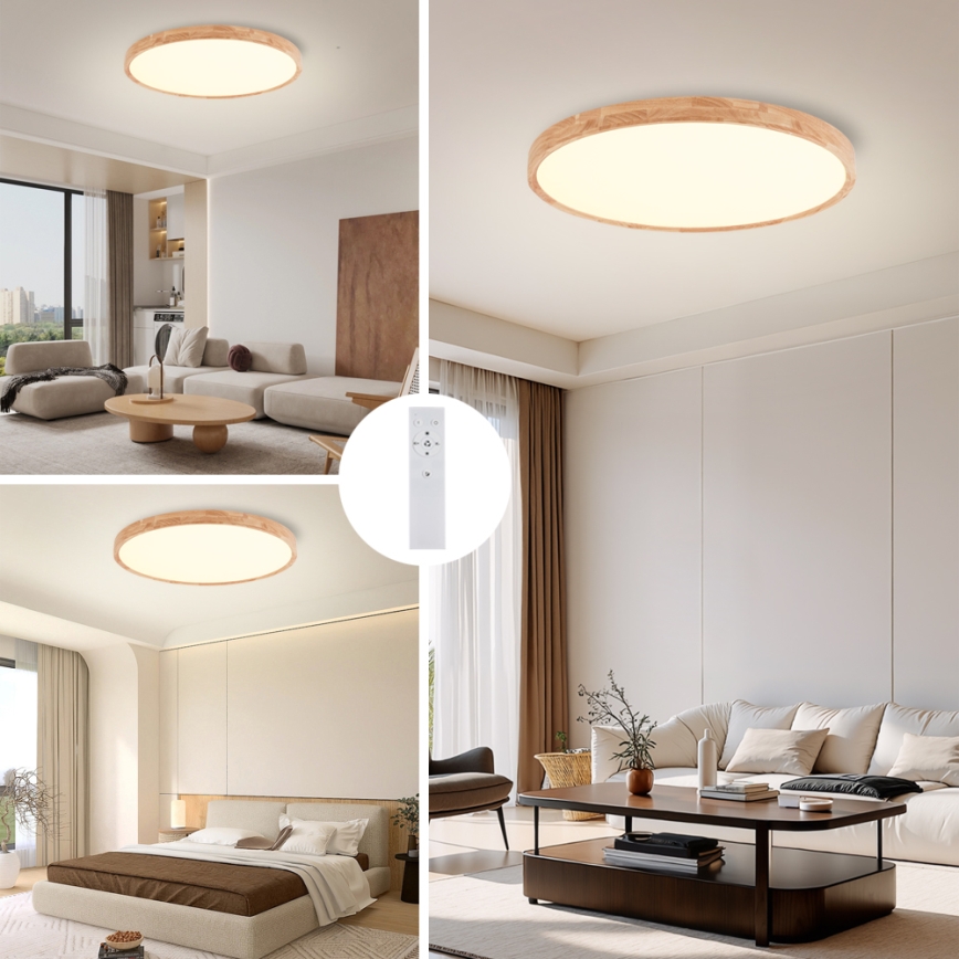 Brilagi - WOODROUND LED hämardatav laelamp, LED/70W/230V, 3000–6000K, läbimõõt 80 cm, puit, CRI 90 + kaugjuhtimispult