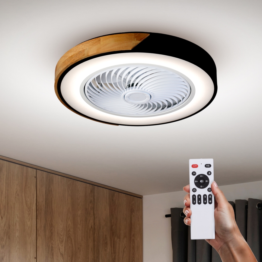 Brilagi - LED-hämardatav laelamp ventilaatoriga LED/30W/230V 3000-6500K läbimõõt 50 cm must/tamm + kaugjuhtimispult
