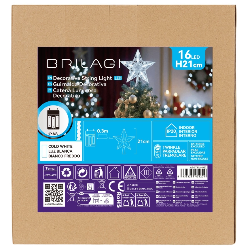 BRILAGI - LED jõulukaunistus LED/3xAA 21 cm täht külmvalge