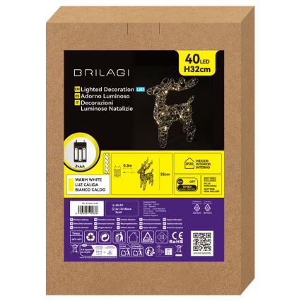 BRILAGI - LED jõulukaunistus LED/3xAA 32 cm põder soe valge/hõbedane
