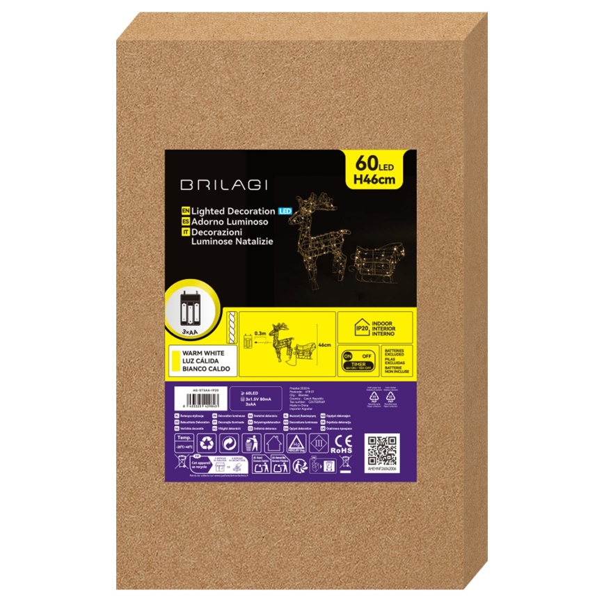 BRILAGI - LED jõulukaunistus LED/3xAA 46 cm põder kelguga soe valge