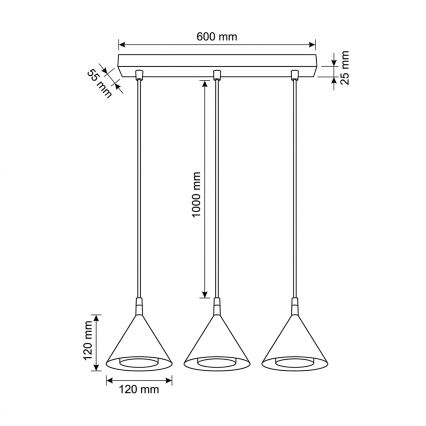 BRILAGI - LED Kaabliga rippvalgusti CONE TRIPLE 3xGX53/15W/230V must