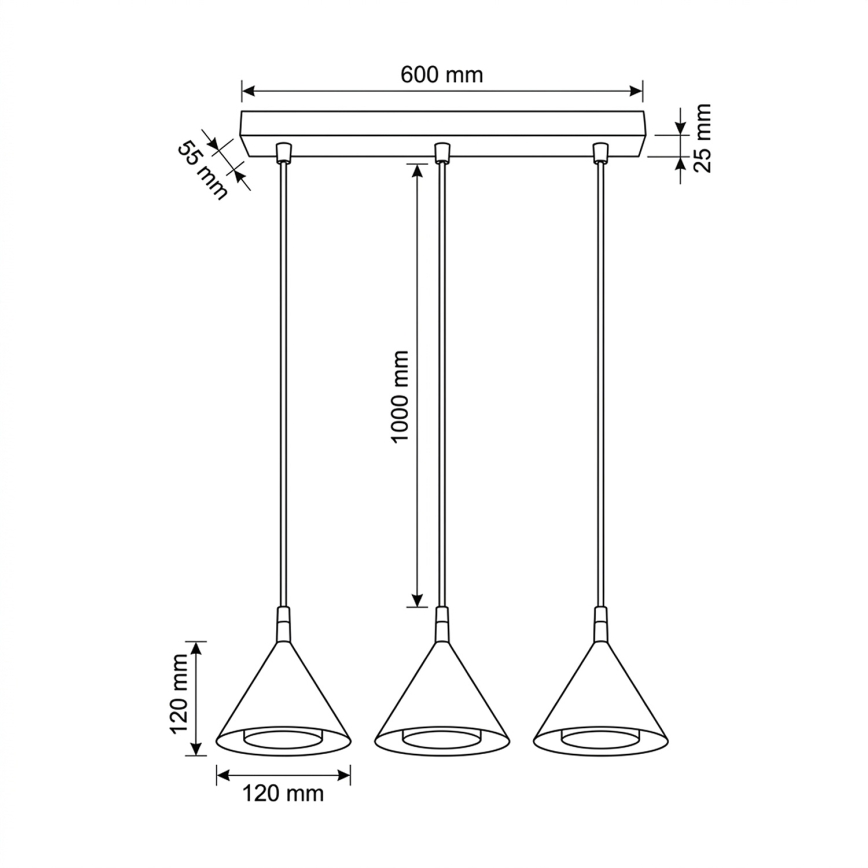 BRILAGI - LED Kaabliga rippvalgusti CONE TRIPLE 3xGX53/15W/230V must
