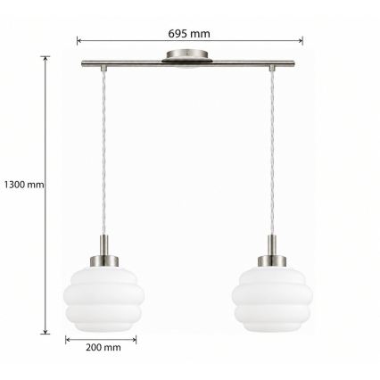 BRILAGI - LED kaabliga rippvalgusti RETRO GLASS 2xE27/60W/230V mattkroom/valge