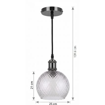 BRILAGI - LED rippvalgusti juhtmel RETRO GLASS 1xE27/60W/230V läbimõõt 25 cm must/suitsuhall