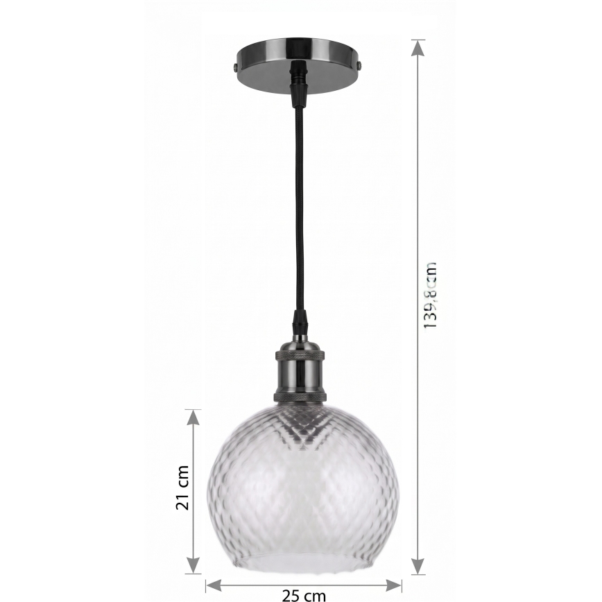 BRILAGI - LED rippvalgusti juhtmel RETRO GLASS 1xE27/60W/230V läbimõõt 25 cm must/suitsuhall