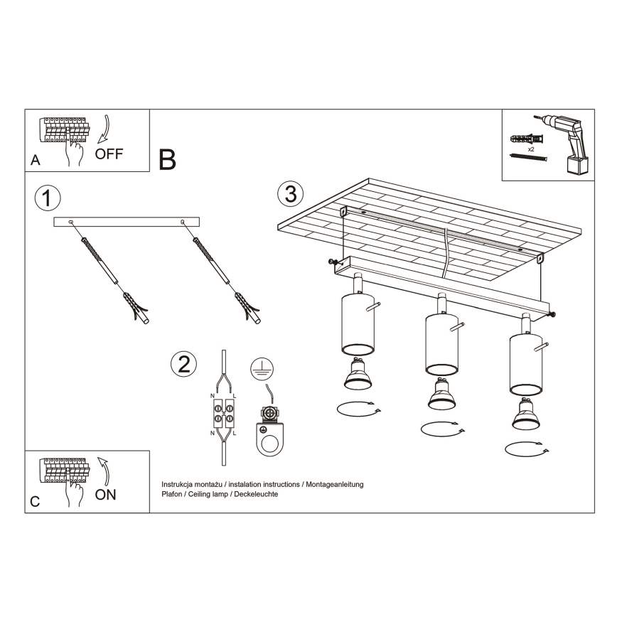 Brilagi -  LED Kohtvalgusti ASMUS 3xGU10/7W/230V must