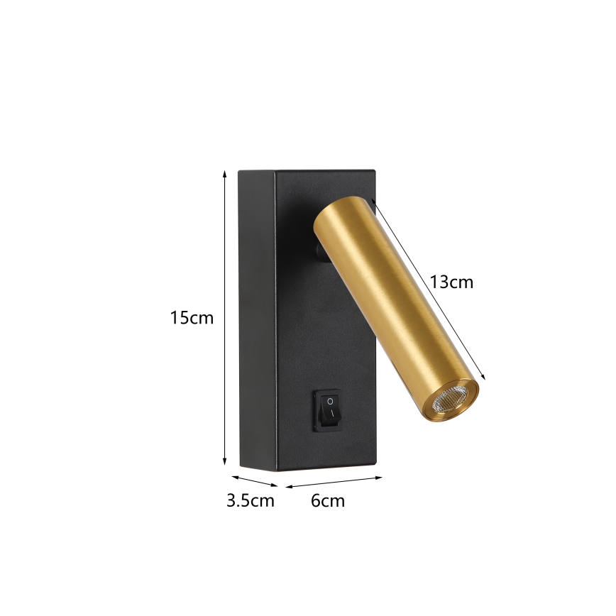 Brilagi - LED Kohtvalgusti seinale MAYA LED/3W/230V 4000K must/kuldne