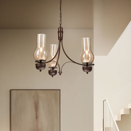 Brilagi - LED-kroonlühter ketiga COTTAGE 3xE14/40W/230V pöök/pruun/suitsune beež