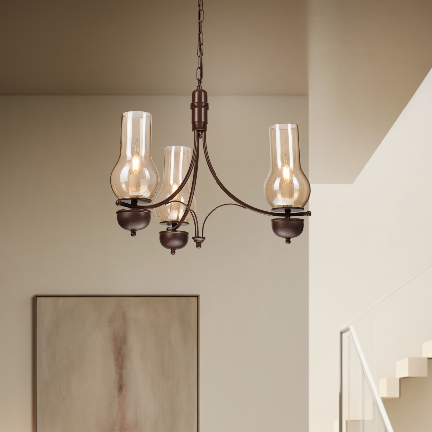 Brilagi - LED-kroonlühter ketiga COTTAGE 3xE14/40W/230V pöök/pruun/suitsune beež
