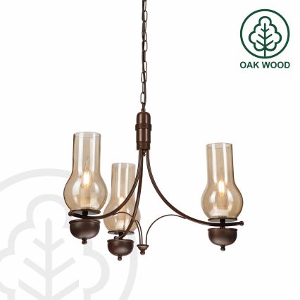 Brilagi - LED-kroonlühter ketiga COTTAGE 3xE14/40W/230V pöök/pruun/suitsune beež