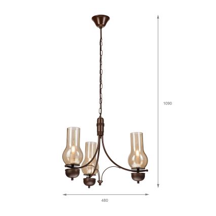 Brilagi - LED-kroonlühter ketiga COTTAGE 3xE14/40W/230V pöök/pruun/suitsune beež