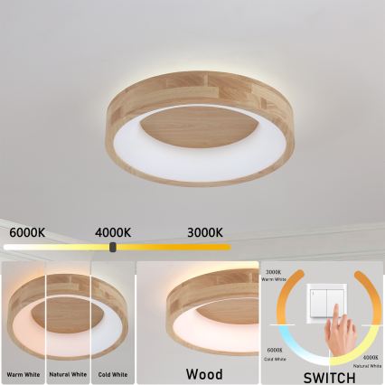 Brilagi - LED-laelamp FALCON WOOD LED/30W/230V 3000/4000/6000K, läbimõõt 45 cm, puit