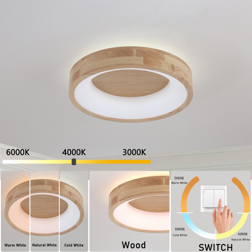 Brilagi - LED-laelamp FALCON WOOD LED/30W/230V 3000/4000/6000K, läbimõõt 45 cm, puit