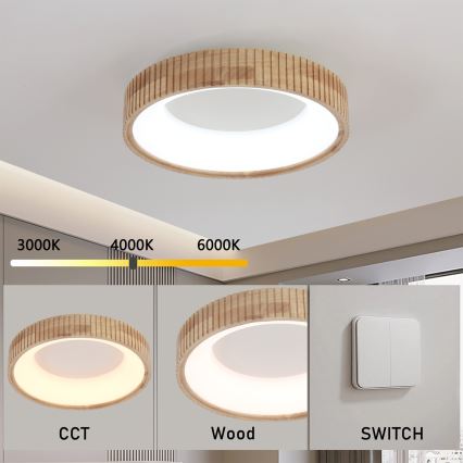 Brilagi - LED laelamp FALCON WOOD MODERN LED/30W/230V 3000/4000/6000K, läbimõõt 45 cm, puidust