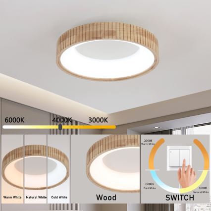 Brilagi - LED laelamp FALCON WOOD MODERN LED/30W/230V 3000/4000/6000K, läbimõõt 45 cm, puidust