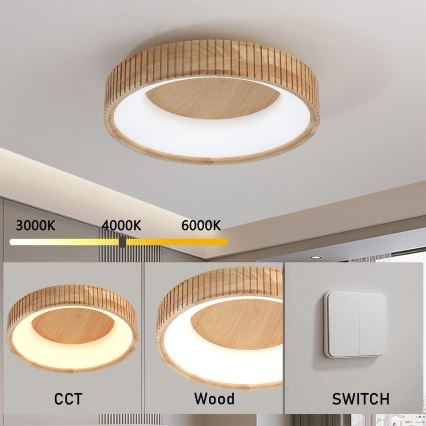 Brilagi - LED laelamp FALCON WOOD MODERN LED/30W/230V 3000/4000/6000K läbimõõt 45 cm puit