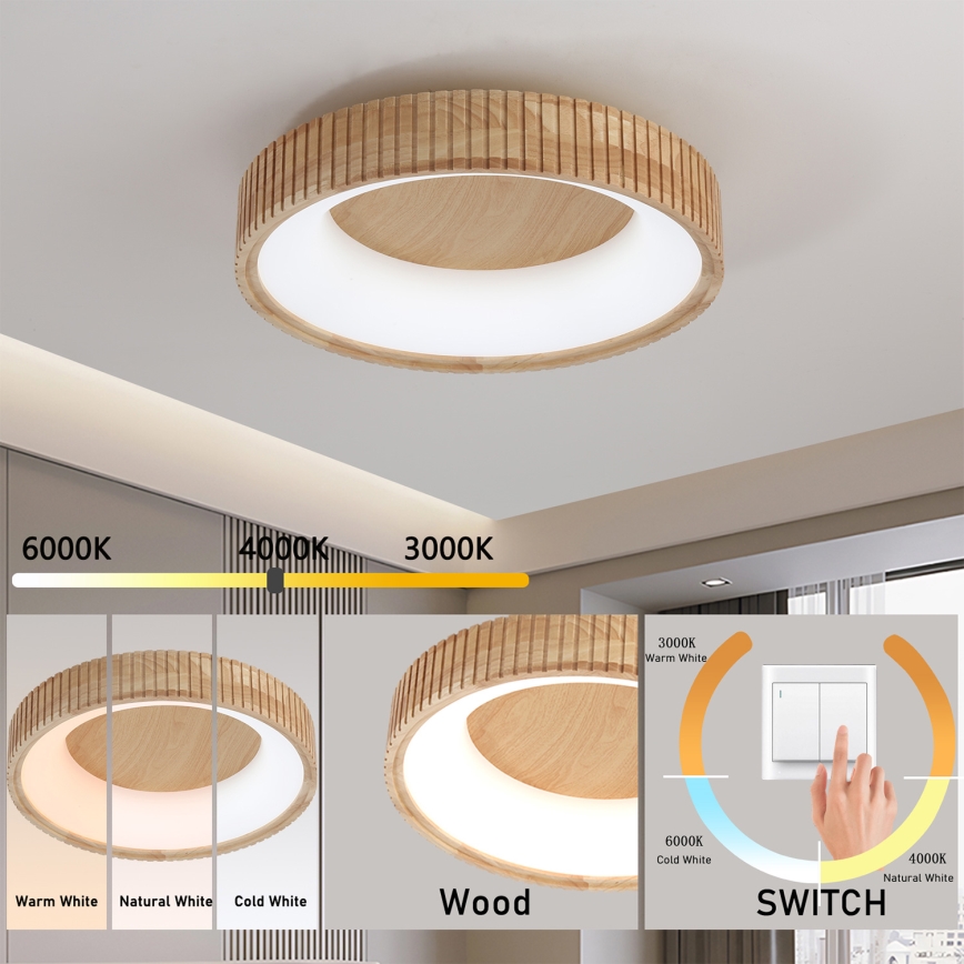 Brilagi - LED laelamp FALCON WOOD MODERN LED/30W/230V 3000/4000/6000K läbimõõt 45 cm puit