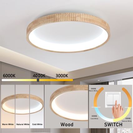 Brilagi - LED laelamp FALCON WOOD MODERN LED/60W/230V 3000/4000/6000K läbimõõt 80 cm puit