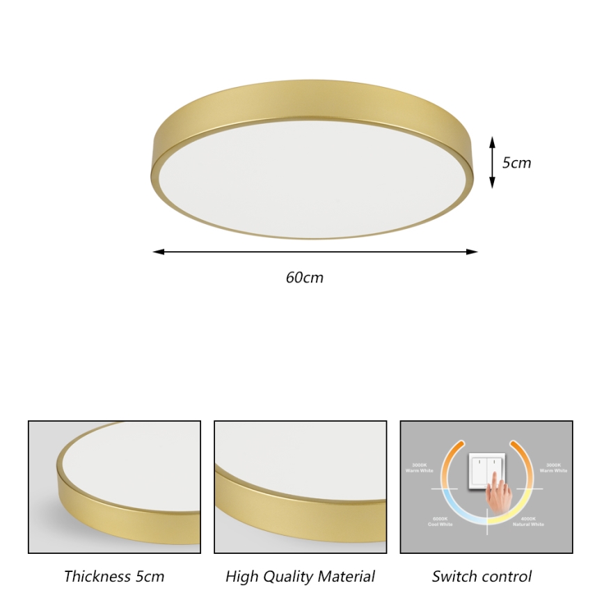Brilagi - LED laelamp POOL LED/60W/230V 3000/4000/6000K, läbimõõt 60 cm, kuldne