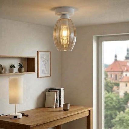 BRILAGI - LED laelamp RETRO GLASS 1xE27/60W/230V Ø 17 cm valge/suitsune beež