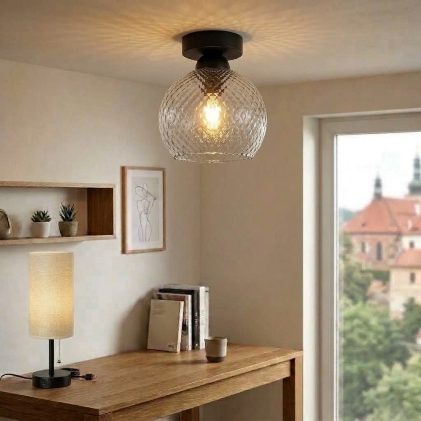 BRILAGI - LED laevalgusti RETRO GLASS 1xE27/60W/230V läbimõõt 18 cm must/suitsuhall