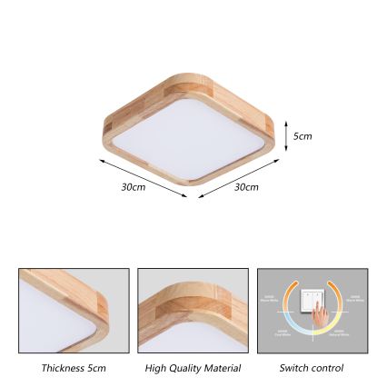 BRILAGI - LED laevalgusti WOODLINE SQUARE LED/32W/230V 3000/4000/6000K tammeviimistlus 30x30 cm