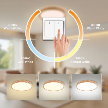 Brilagi - LED laelamp WOODROUND LED/30W/230V 3000/4000/6000K läbimõõt 40 cm puidust CRI 90