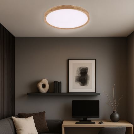 Brilagi - WOODROUND LED laelamp LED/40W/230V, 3000/4000/6000K, läbimõõt 60 cm, puidust, CRI 90