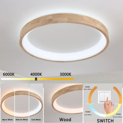 Brilagi - LED laelamp FALCON WOOD LED/60W/230V 3000/4000/6000K läbimõõt 80 cm puidust