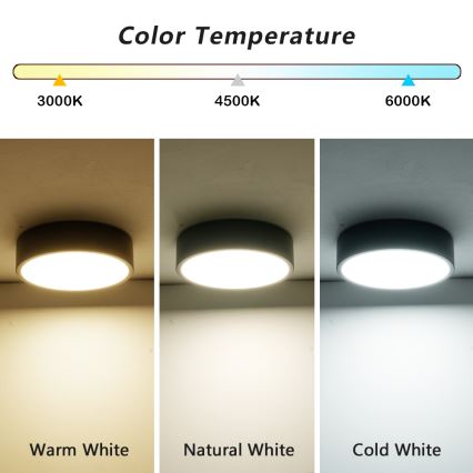 Brilagi - LED laevalgusti POOL, 18 W, 230 V, 3000/4000/6000 K, läbimõõt 20 cm, must
