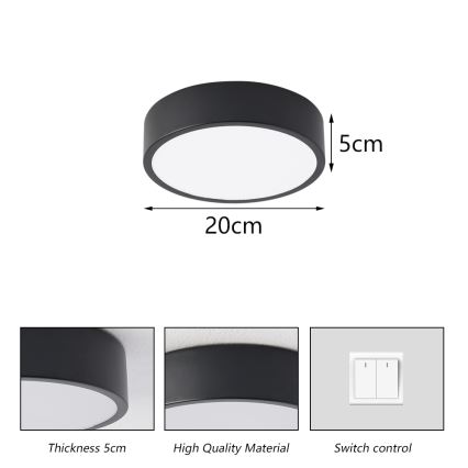 Brilagi - LED laevalgusti POOL, 18 W, 230 V, 3000/4000/6000 K, läbimõõt 20 cm, must