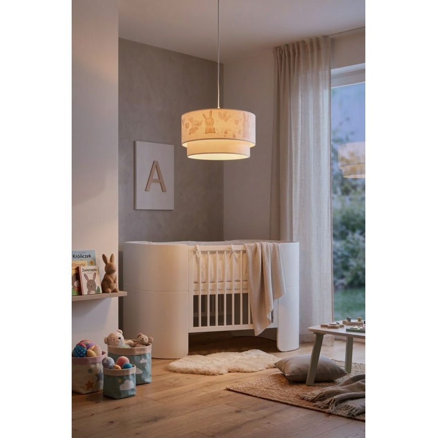 Brilagi - LED laste laelamp nööril BOBO 1xE27/60W/230V, läbimõõt 35 cm, valge/jänesed