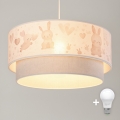 Brilagi - LED laste laelamp nööril BOBO 1xE27/60W/230V, läbimõõt 40 cm, kreemjas/hall/jänesemustriga