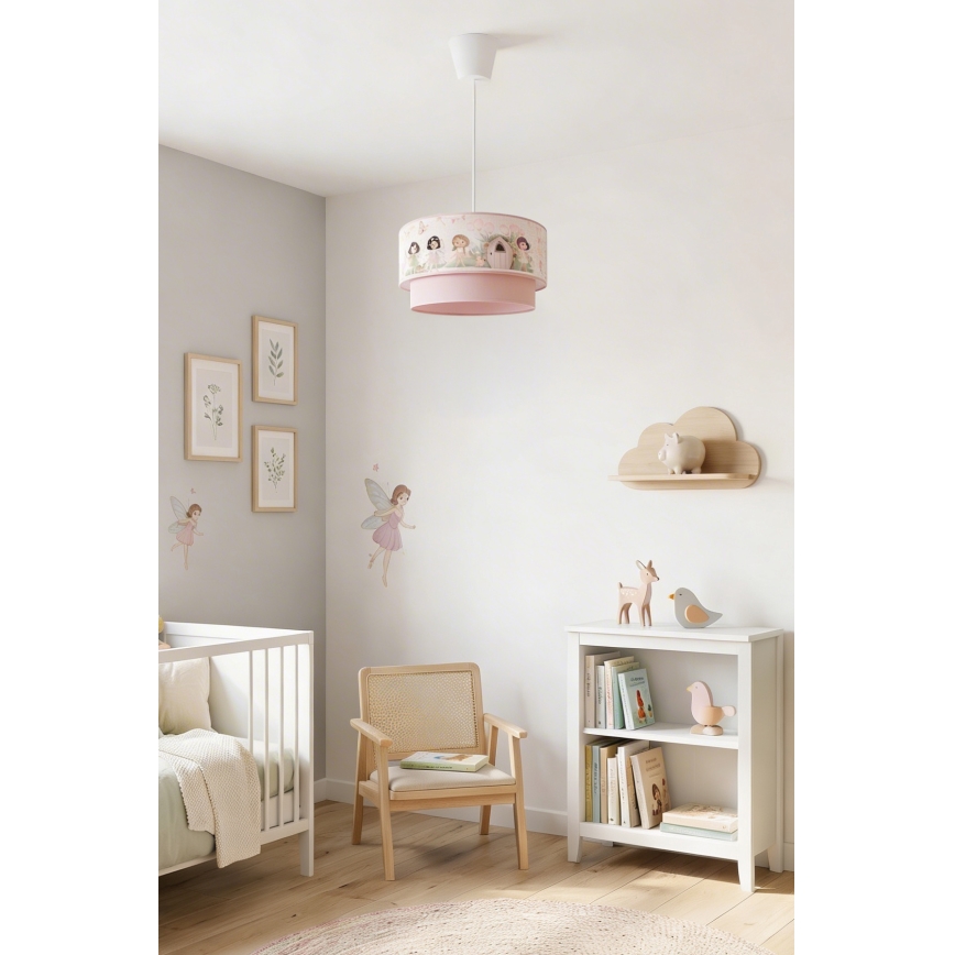 Brilagi - LED laste laelamp riputatav kaabliga BOBO 1xE27/60W/230V läbimõõt 40 cm roosa/haldjad
