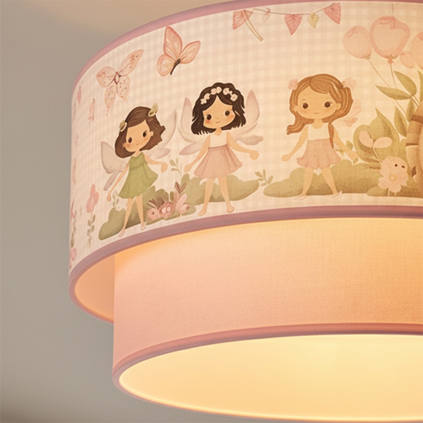 Brilagi - LED laste laelamp riputatav kaabliga BOBO 1xE27/60W/230V läbimõõt 40 cm roosa/haldjad